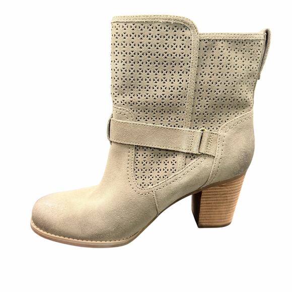 Timberland Savin Hill Mid Beige Suede Perforated Block Heel Boots Women’s 9.5 - Picture 8 of 12